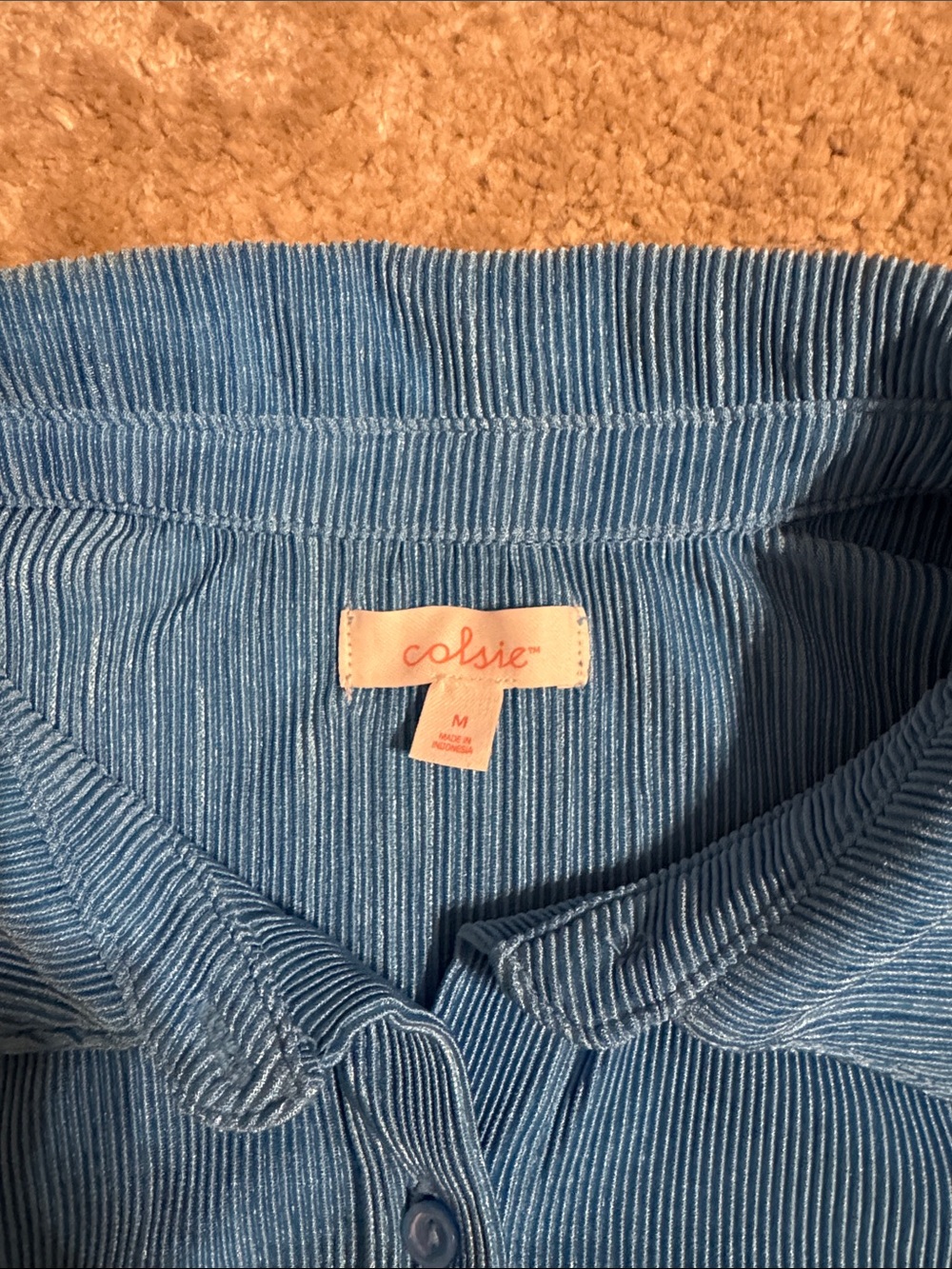 Colsie Blue Ribbed Two-Piece Set - Button Front Top & Shorts - Picture 3 of 3